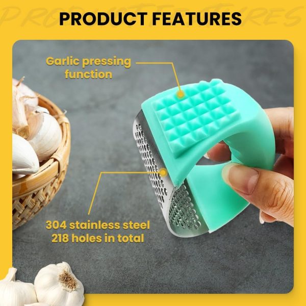 Stainless Steel Garlic Crusher 2025 Upgrade Garlic Press Rocker Set with Garlic Peeler & Clean Brush, Wide Handle Manual Garlic Presser Mincer Masher Chopper Kitchen Gadgets Tool for Smash Garlic (B) - Image 4