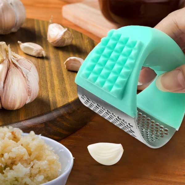 Stainless Steel Garlic Crusher 2025 Upgrade Garlic Press Rocker Set with Garlic Peeler & Clean Brush, Wide Handle Manual Garlic Presser Mincer Masher Chopper Kitchen Gadgets Tool for Smash Garlic (B) - Image 8