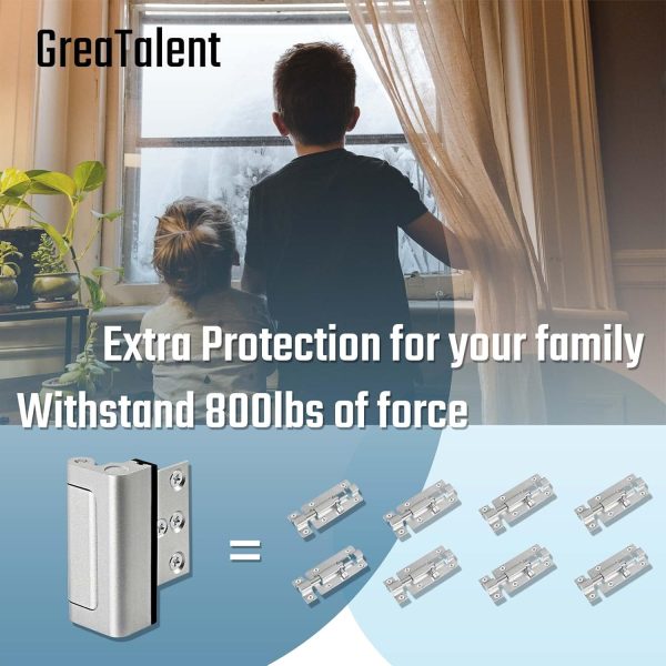 4PACK Home Security Door Reinforcement Lock Childproof, Add High Security to Home Prevent Unauthorized Entry, Frame Lock, Aluminum Construction Finish, Silver - Image 2