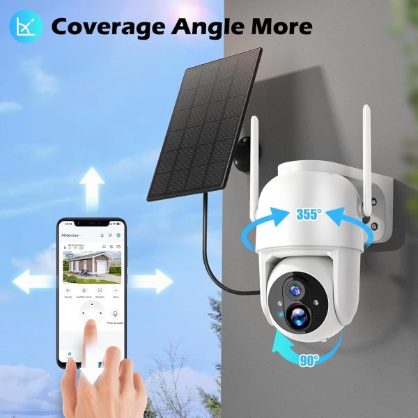 Solar Security Cameras Wireless Outdoor, 2K 3MP Pan Tilt 355° View IP65 Waterproof Rechargeable Battery Powered PTZ WiFi Camera with PIR, Color Night Vision,2-Way Talk,Cloud/SD - Image 2