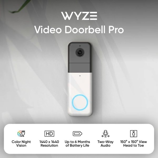 Wyze Wireless Video Doorbell Pro (Chime Included), 1440 HD Video, 1:1 Aspect Ratio: 1:1 Head-to-Toe View, 2-Way Audio, Night Vision - Image 2