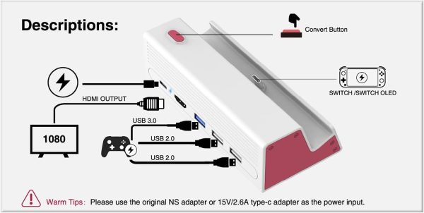HEIYING Switch TV Docking Station for Nintendo Switch/Switch OLED, Portable Switch TV Dock Charger Stand with 4K HDMI Adapter/USB Port/Type C Charger Port. - Image 13