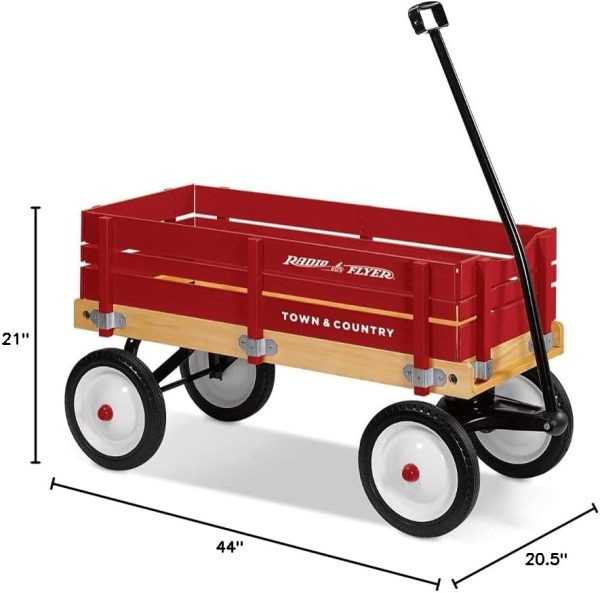 Radio Flyer Town and Country Wooden Wagon Kids Ride-On Outdoor Rolling Toy with Removable Side Panels and Foldable Long Handle, Red - Image 9