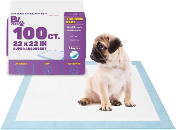 BV Puppy Pads Leak-Proof 100 Count 22"x 22" | Pee Pads for Dogs Quick Absorb 6-Layer- Dog Pee Pads- Dog Pads 100 Pack- Potty Pads for Dogs- Puppy Pee Pads, Pee Pad Training Pads for Dogs, Pet Pee Pads