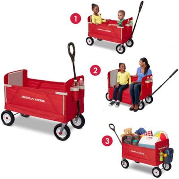 Radio Flyer All Terrain 3 in 1 Wagon for Kids and Cargo with 1 Hand Flat Fold, High Seat Backs, and Off Road Real Rubber Tires, Red - Image 6