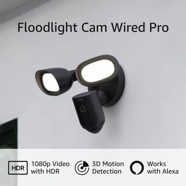 Ring Floodlight Cam Wired Pro with Bird’s Eye View and 3D Motion Detection, Black