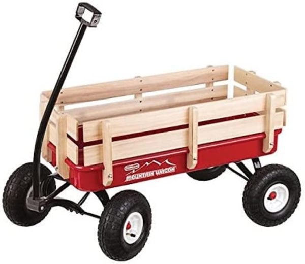 Duncan Toys Mountain Wagon - Pull-Along Wagon for Kids with Wooden Panels, All Terrain Tires, Wide Grip Handle, Wide Wheel Base, Red, 41” x 22” x 38.5”