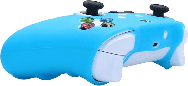 Blue Silicone Cover Skin for Xbox Series X/S Controller Glow in The Dark Anti-Slip Soft Rubber Case Protector Accessories Set with 8 Glow in The Dark Thumb Grips Caps + 2 Cute Cat Paw Caps. - Image 5