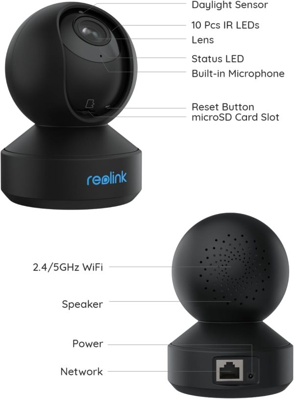 REOLINK 5GHz WiFi Indoor Camera, 5MP Plug-in Security Camera with 3X Optical Zoom, 360 Degree Baby/Dog Monitor with Auto Tracking, Person/Pet Detection, 2.4/5 GHz WiFi, Local Storage, E1 Zoom - Image 9