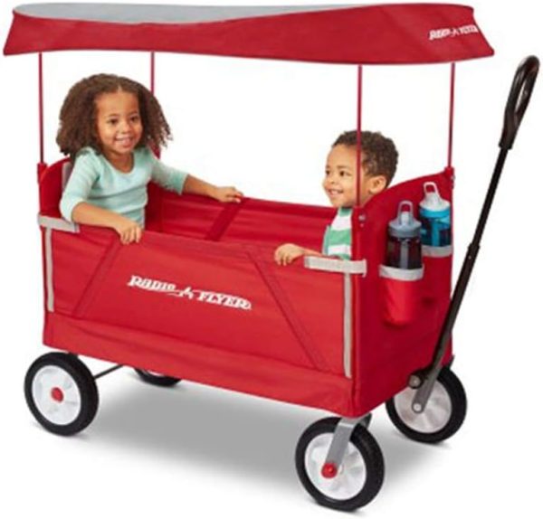 Radio Flyer 3-in-1 All Terrain Off-Road EZ Folding Kids Wagon with Canopy, Red