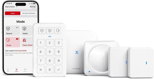 X-Sense Smart Home Security System, Wireless Security System 5-Piece Set, Supports Mobile App Alerts, Compatible with Alexa, Includes 1 Base Station, 2 Door Sensors, 1 Motion Sensor, 1 Keypad, AS05