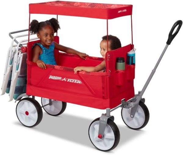 Radio Flyer Beach & Boardwalk Wagon, Folding Beach Cart, Ages 1.5+, Red Beach Wagon