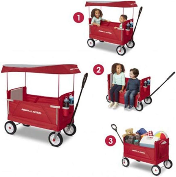 Radio Flyer 3-in-1 All Terrain Off-Road EZ Folding Kids Wagon with Canopy, Red - Image 5