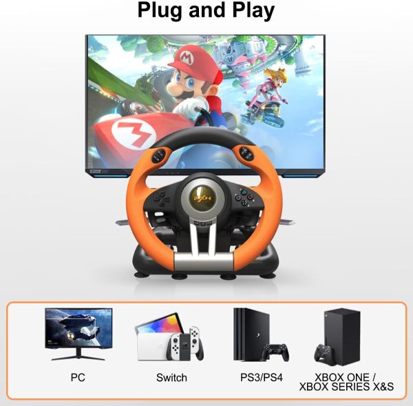 PC Game Racing Wheels, PXN-V3II 180°Competition Volante with Universal USB Port with 3-Pedal and Shifter, xbox steering wheel Suitable wheel for Xbox Series X|S, PC,PS3, PS4, Nintendo Switch-Orange - Image 2