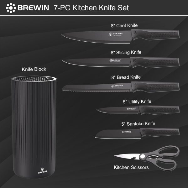 Knife Set, Brewin Kitchen Knife Set, Knives Set for Kitchen, Universal Knife Block, Utility Knife Block Set, Kitchen Essentials, New Home Essentials, Apartment Essentials, Dishwasher Safe - Image 5