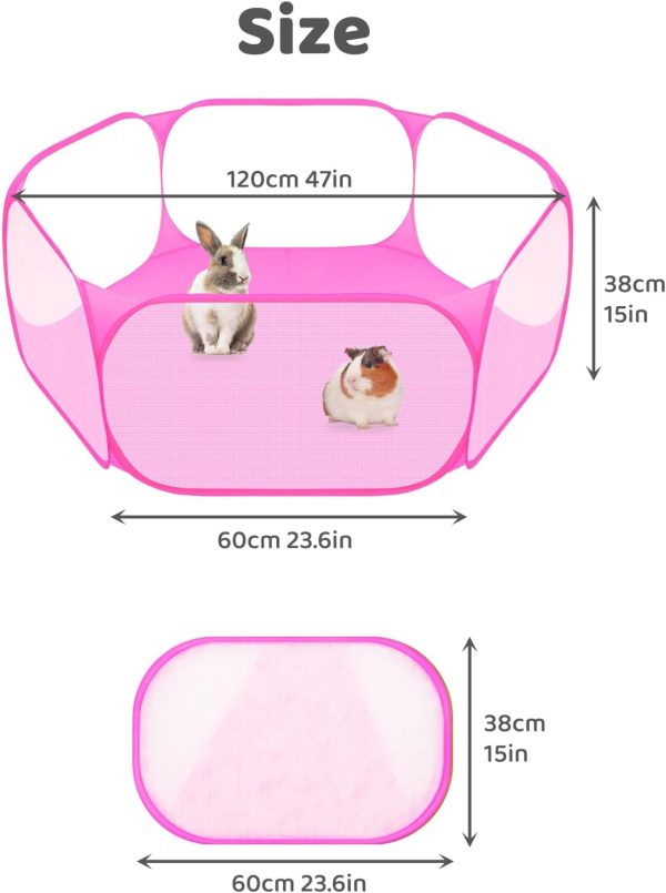 Small Animals C&C Cage Tent, Breathable & Transparent Pet Playpen Pop Open Outdoor/Indoor Exercise Fence, Portable Yard Fence for Guinea Pig, Rabbits, Hamster, Chinchillas and Hedgehogs - Image 5