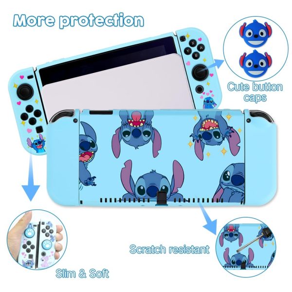 PERFECTSIGHT Switch Carrying Case for Nintendo Switch OLED 7 Inch Console with 10 in 1 Bundle Accessories, Cute Travel Carry Case with Game Card Case Thumb Grip Caps and Switch OLED Protective Case Cover, Blue - Image 4