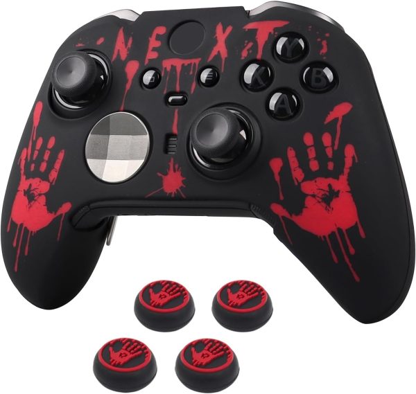 RALAN Laser Blood Handprint Design Controller Skin with 4 Thumb Grips for Xbox Elite Wireless Controller Series 2 Core, Anti-Slip Silicone Controller Cover Protector Case