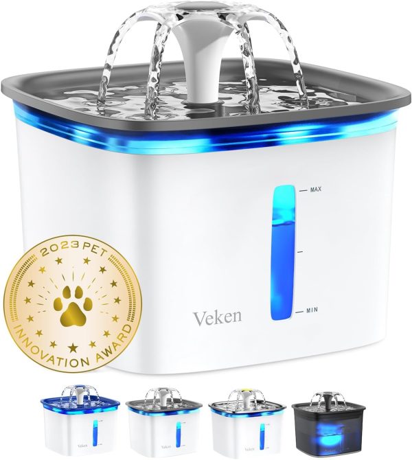 Veken 95oz/2.8L Pet Fountain, Automatic Cat Water Fountain Dog Water Dispenser with Replacement Filters for Cats, Dogs, Multiple Pets (Grey, Plastic)