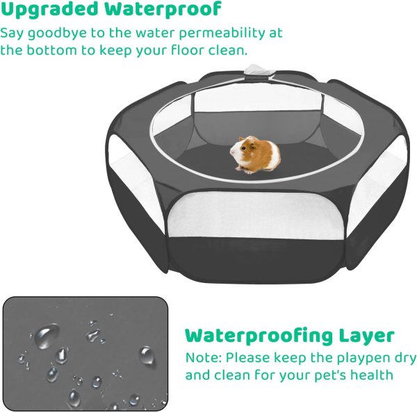 Amakunft Guinea Pig Playpen with Cover, Bunny Playpen with Top, Rabbit Pop Up Playpen with Roof, Small Animal Play Pen Indoor, for Ferret/Chinchilla/Bearded Dragon/Rat/Kitten (Black) - Image 5