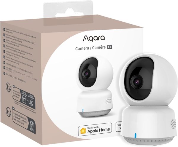 Aqara 2K Indoor Security Camera E1, Pan & Tilt, HomeKit Secure Video Indoor Camera, Two-Way Audio, Night Vision, Person Tracking, Wi-Fi 6, Plug-in Cam Supports HomeKit, Alexa and IFTTT