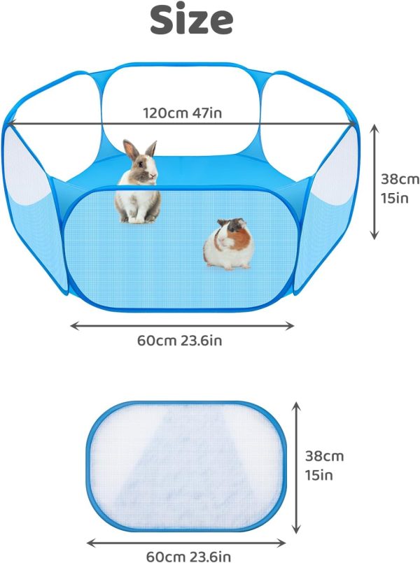 Small Animals C&C Cage Tent, Breathable & Transparent Pet Playpen Pop Open Outdoor/Indoor Exercise Fence, Portable Yard Fence for Guinea Pig, Rabbits, Hamster, Chinchillas and Hedgehogs (Blue) - Image 5