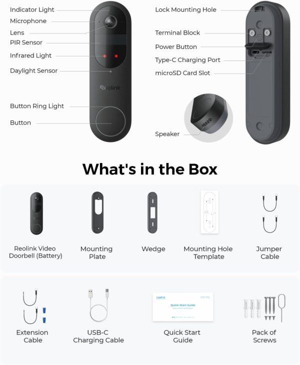 REOLINK Battery Doorbell Camera, 2K Security Video Doorbell Camera, 150°x150° View, 2.4/5 GHz WiFi, Battery or Wired Power, Two-Way Audio, Person/Vehicle/Package (Chime not Included) - Image 9