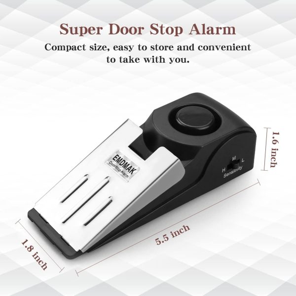 EMDMAK Door Stop Alarm with 120DB Siren Door Stop for Home & Travel (Black) (Pack of 2) - Image 3