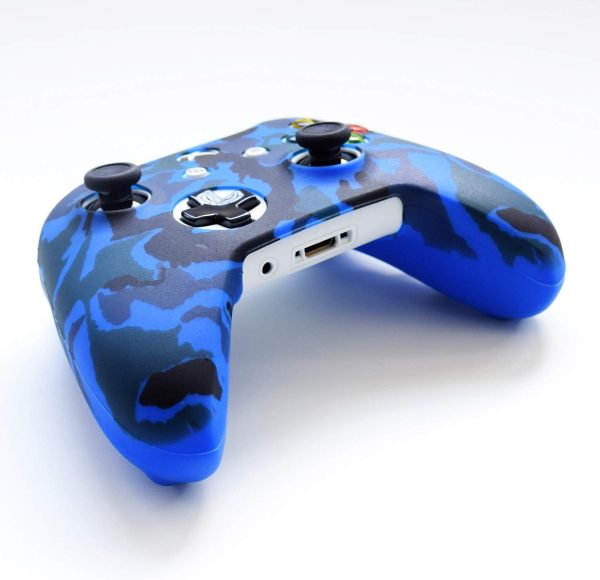 Hikfly Silicone Gel Controller Cover Skin Protector Kits for Xbox One Controller Video Games(1 x Controller Camouflage cover with 8 x Thumb Grip Caps)(Blue) - Image 4