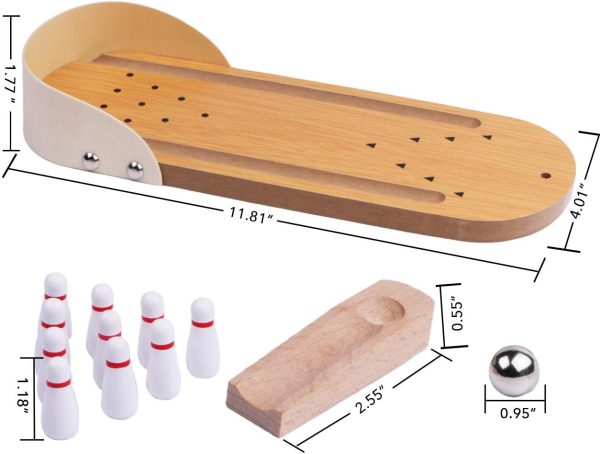 Table Top Mini Bowling Game Set-Tabletop Wooden Board Mini Arcade Desktop Tiny Bowling Shooting Alley Office Desk Stress Relief Gadgets Small Finger Toys Fun Gag Gifts for MenWomen Kids Teens Boys - Image 2