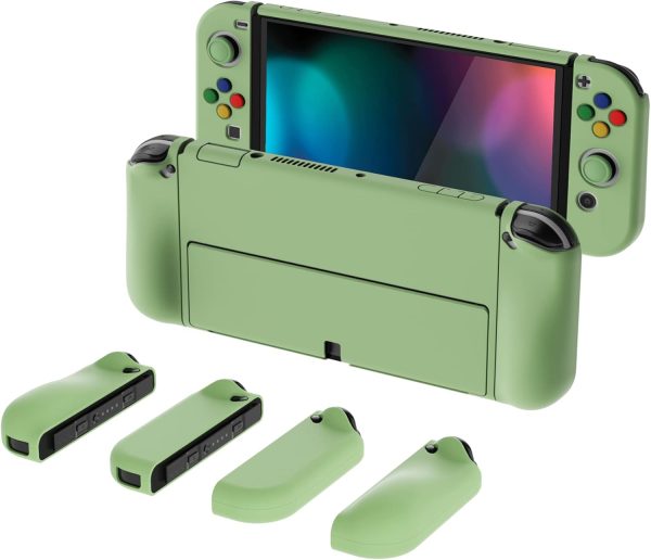 PlayVital AlterGrips Protective Slim Case for Nintendo Switch OLED, Ergonomic Grip Cover for Joycon, Dockable Hard Shell for Switch OLED w/Thumb Grip Caps & Button Caps