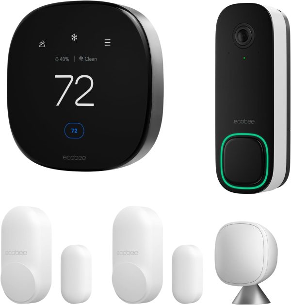 ecobee Total Security and Savings Bundle with Smart Doorbell Camera (Wired), SmartSensor for Doors and Windows, and Smart Thermostat Premium