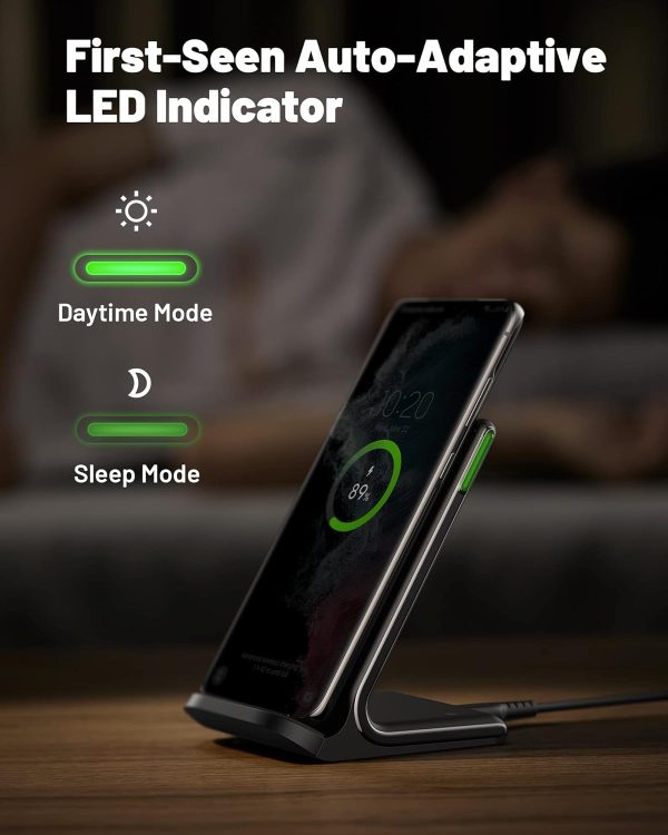 INIU Wireless Charger, 15W Fast Qi-Certified Wireless Charging Station with Sleep-Friendly Adaptive Light Compatible with iPhone 16 15 14 13 Pro XS 8 Plus Samsung Galaxy S23 S22 S21 Note 20 Google etc - Image 3