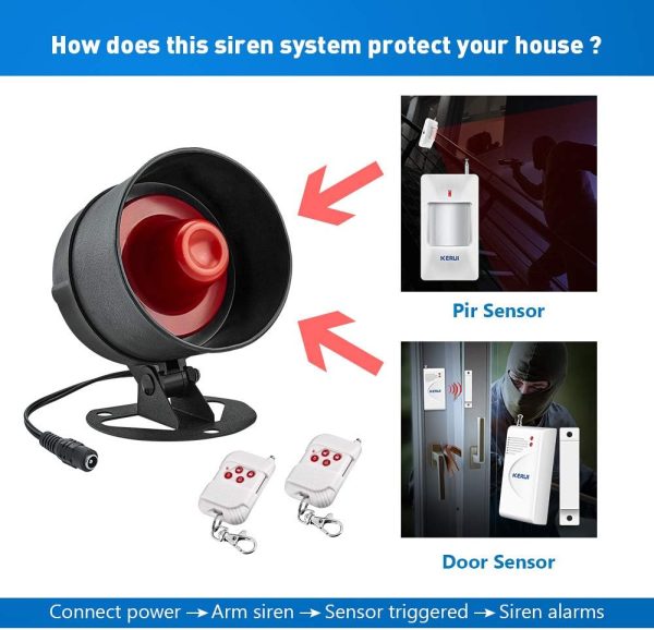 KERUI Standalone Home Office Shop Security Alarm System Kit,Wireless Loud Indoor/Outdoor Weatherproof Siren Horn with Remote Control and Door Contact Sensor,Motion Sensor,Up to 115db,NO WiFi/GSM/APP - Image 3