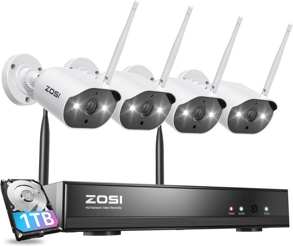 ZOSI 2K 3MP 8CH Wireless Security Camera System, Motion Detection, 2 Way Audio, 4X 3MP Outdoor Indoor Spotlight WiFi Cameras, 8 Channel 2K Home Surveillance NVR with 1TB Hard Drive for 24/7 Recording