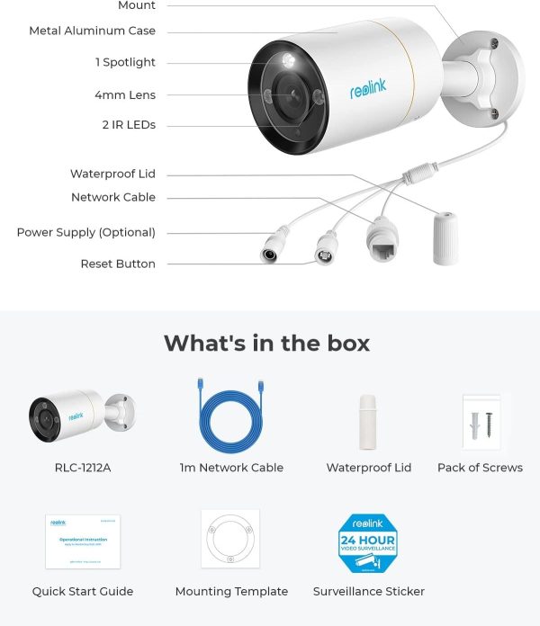 REOLINK 12MP PoE IP Camera Outdoor, Bullet Surveillance Cameras for Home Security, Smart Human/Vehicle/Pet Detection, 700lm Color Night Vision, Two Way Talk, Up to 256GB microSD Card, RLC-1212A - Image 7