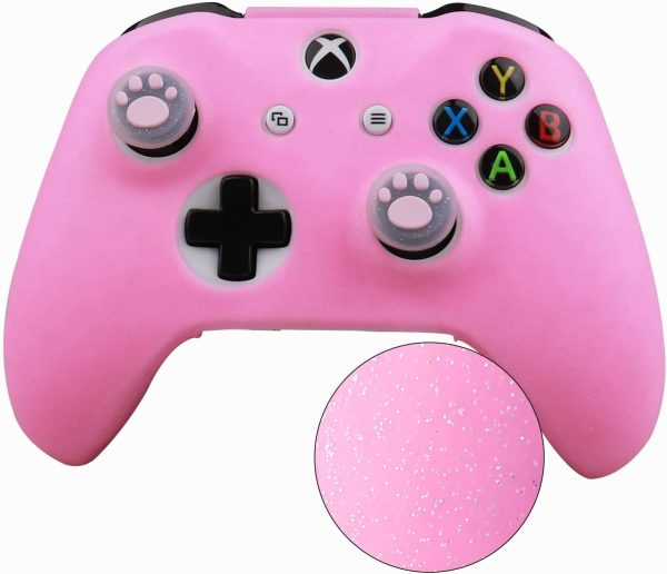 RALAN Glitter Controller Skin for Xbox One, Anti-Slip Silicone Controller Cover Protector Compatible for Xbox 1 Wireless/Wired Gamepad Joystick with 4 Thumb Grips Caps and Black Pro Thumb Grip x 8 - Image 2