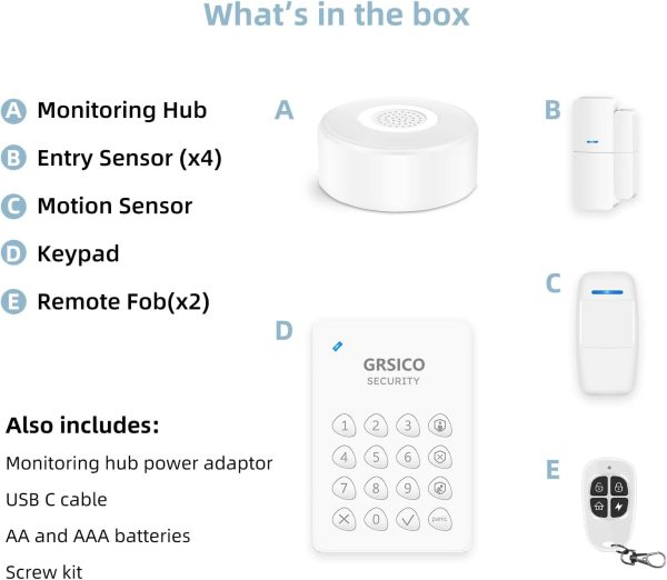 WiFi Alarm System, Smart Home Alarm System Wireless 9 Piece-kit, DIY Alarm System, Door Window Sensor, Motion Sensor, Remote, Keypad, Work with Alexa, for House, Apartment Security by GRSICO 2nd Gen - Image 8