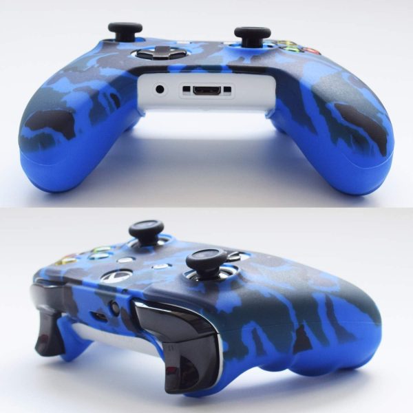 Hikfly Silicone Gel Controller Cover Skin Protector Kits for Xbox One Controller Video Games(1 x Controller Camouflage cover with 8 x Thumb Grip Caps)(Blue) - Image 2