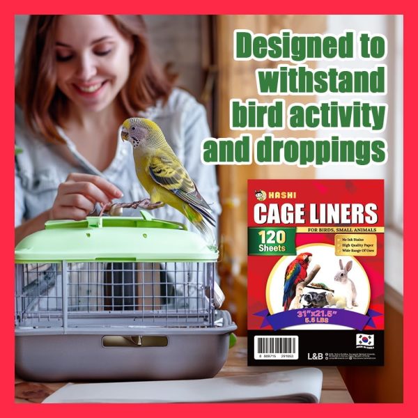 HASHI Bird Cage Liner - 120 Disposable Sheets, 31" x 21.5", 5.5 lb - Made from Acid-Free Newsprint. Non-Toxic for Birds, Ideal for Packing, Pet Cages, Crafts, Shipping, and Moving. Easy to Clean - Image 2