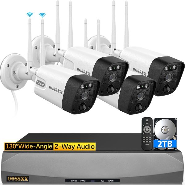 (2-Way Audio & PIR Detection) Dual Antennas Outdoor Wireless Security Camera System 5.5MP Wi-Fi Video Surveillance