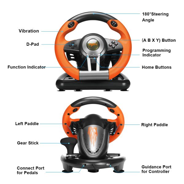 PXN Xbox Steering Wheel V3II 180° PC Gaming Racing Wheel Driving Wheel, with Linear Pedals and Racing Paddles for PC, PS4, Xbox One, Xbox Series X|S, Nintendo Switch - Orange - Image 6