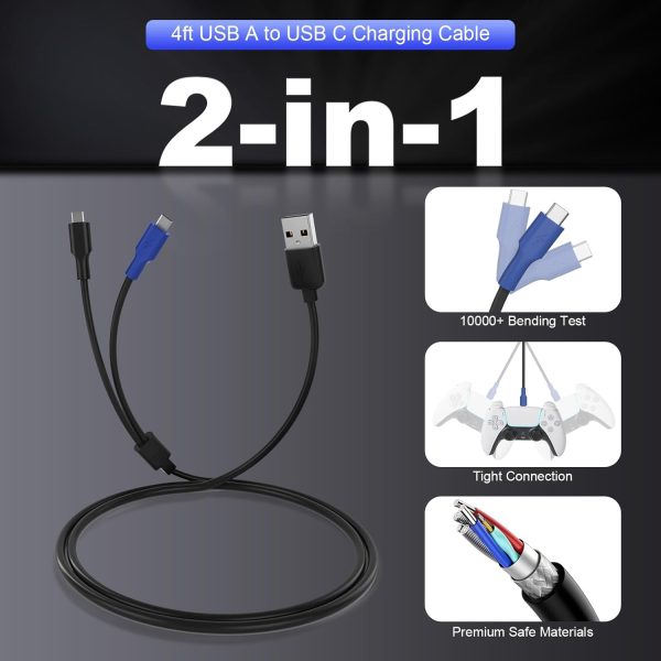 USB C Charger Cable and Storage Hooks Compatible with PS5 Controller, 4ft 2-in-1 Charging Cable Charger Cord Compatible with Playstation 5, PSVR2, and Xbox Series X/S Controller,USB C Powered Devices - Image 3