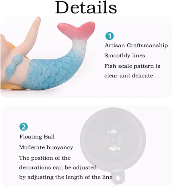 Floating Mermaid Fish Tank Decor, Cartoon Aquarium Decorations for Aquatic Pets to Play Resin Aquarium Ornaments Suitable for All Kinds of Fish Tank - Image 3