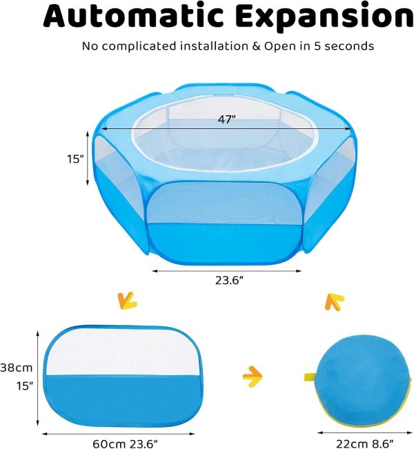 Amakunft Small Animal Pop-Up Playpen with Mesh Cover, 47'' x 23.6'' x 15'' Chicken Brooder Box, Play Pen Indoor Outdoor for Guinea Pigs, Bunny, Rabbits, Ferrets, Chinchillas, Kittens - Image 6