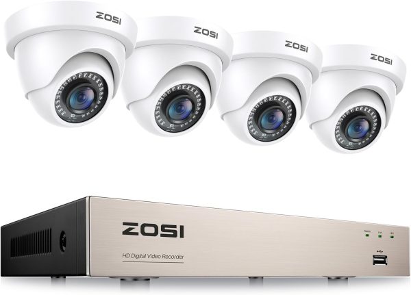 ZOSI 3K Lite 8CH Home Security Camera System, AI Human/Vehicle Detection, Night Vision, H.265+ 8 Channel Surveillance CCTV DVR with 4pcs 1080P 1920TVL Outdoor Indoor Dome Wired Cameras (No HDD)