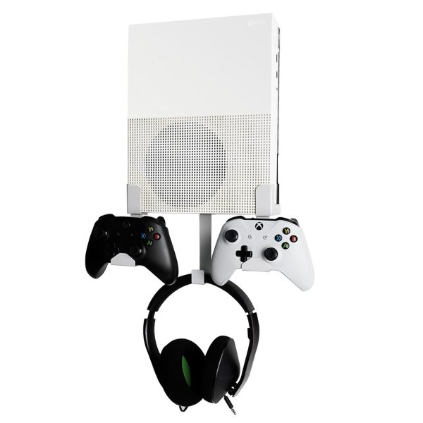 Nymus Wall Mount for Xbox One S, Metal Wall Mount Holder for Xbox One S with Detachable 2 Controller Holder & Headphone Hanger