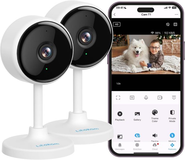 litokam Indoor Camera, Cameras for Home Security with Night Vision, Pet Camera with Phone App, 2K Indoor Security Camera, Motion Detection, 2-Way Audio, WiFi Home Camera, Baby Monitor Work with Alexa