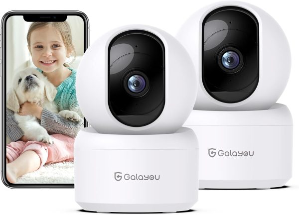 GALAYOU Indoor Security Camera 2K, Pet Camera, 360 Degree 2.4G WiFi Home Security Camera for Baby/Elder/Nanny with Night Vision, 24/7 SD Card Storage, Works with Alexa and Google Assistant G2-2Pack