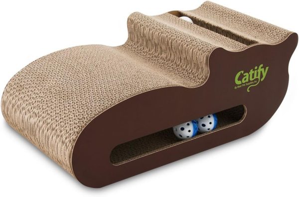 Best Pet Supplies Corrugated Cardboard Cat Scratcher Refill Pads, Lounger, and Fun Interactive Scratching Boards, Claw Safe, Durable, Natural Recycled Materials, Supports Active Play - Cat-Shape